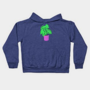 Monstera Deliciosa Plant in Purple Flower Pot Kids Hoodie